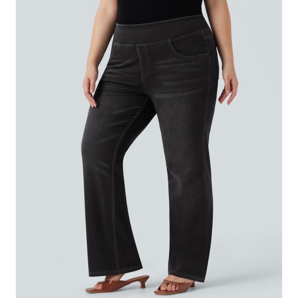 Halara Flex High Waisted Washed Casual Bootcut Plus Size Jeans Black 2X 02707946